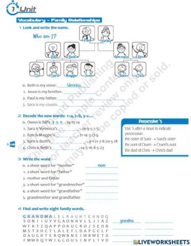 Unit 1 vocabulary family