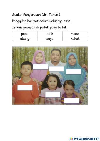 Isikan jawapan di petak yang betul