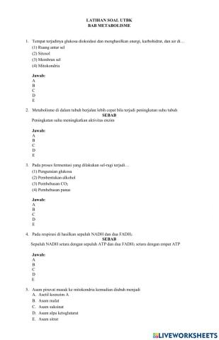 Latihan soal metabolisme