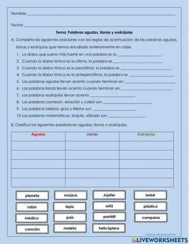 Agudas, Llanas y Esdrújulas