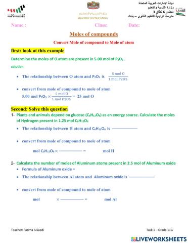 Moles of compounds