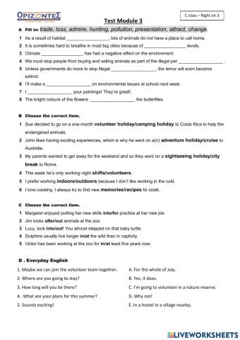 Right on 3. Test Module 3. C class