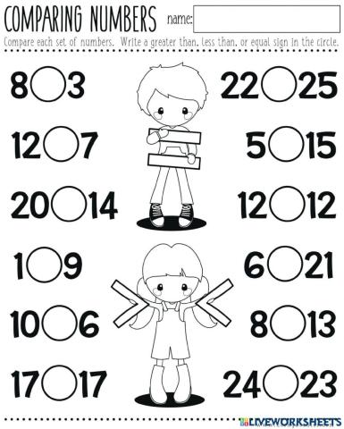 Greater than less than equal to worksheets