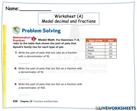 Model decimal and fraction (A)