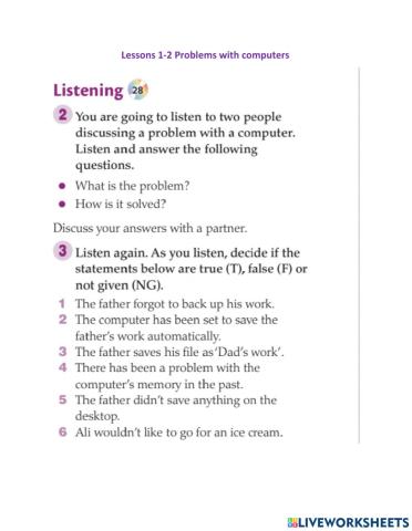 Problems with computers - listening task