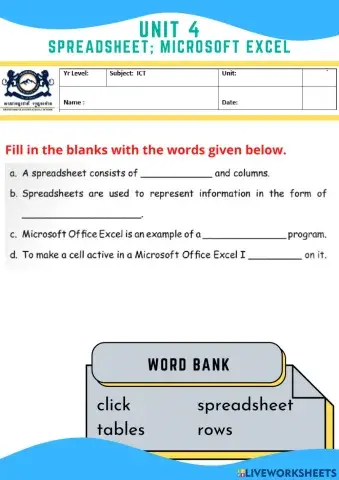 Spreadsheet- Microsoft Excel