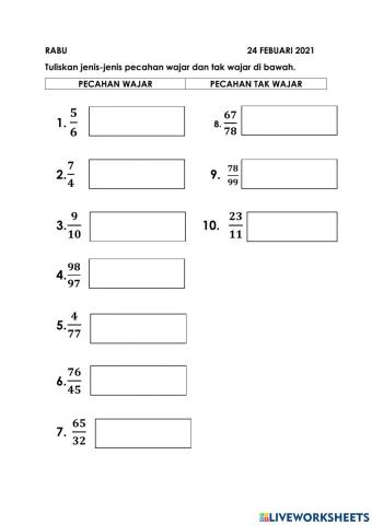 Pecahan wajar dan tak wajar