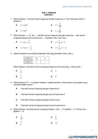 Latihan pengukuhan bab 1: ubahan