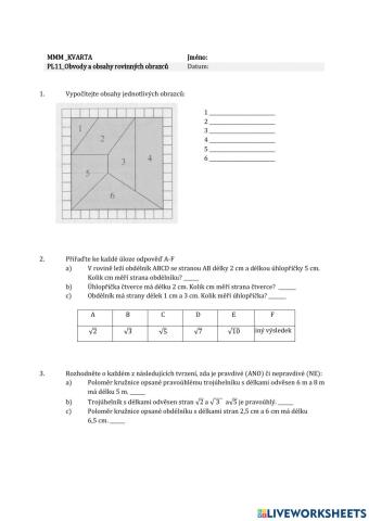 Obvody a obsahy rovinných útvarů