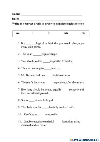 Prefixes - il and ir
