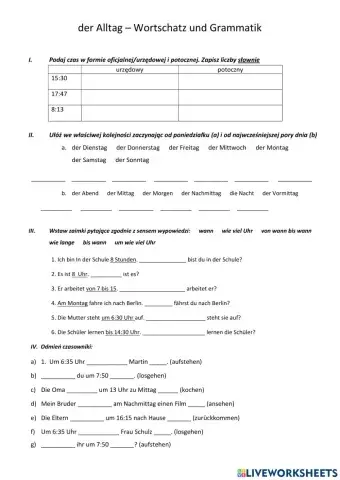 Der Alltag - Wortschatz und Grammatik