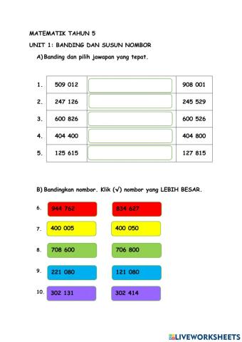 Matematik Tahun 5 (Banding dan susus Nombor)