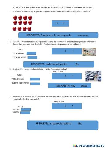 Problemas división de numeros naturales