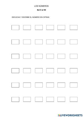 Los números del 0 al 50