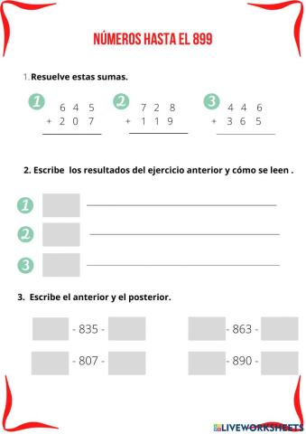 Números hasta el 899