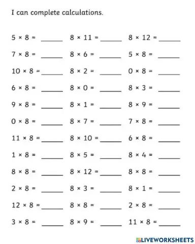 8 Times Table