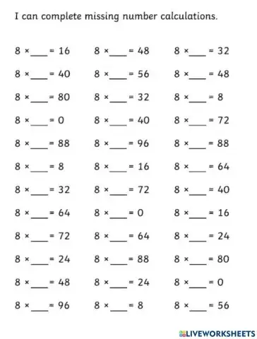 8 Times Table