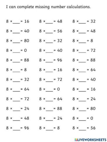 8 Times Table