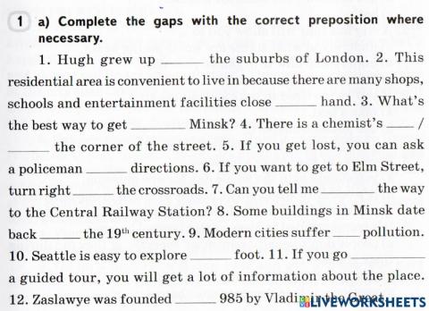Prepositions: in the city