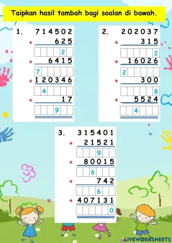 Tahun 5 - Tambah 5 nombor dalam lingkungan 1,000,000