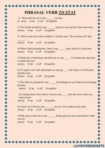 Phrasal verb to STAY