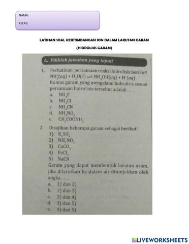 Latihan soal hidrolisis