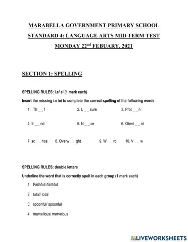 Language Arts mid term test