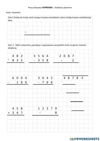 Poprawa Działania pisemne Sprawdzian
