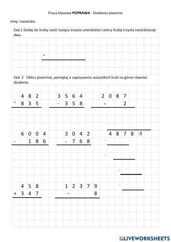 Poprawa Działania pisemne Sprawdzian