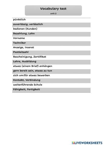 Vocabulary Unit 2 - 2