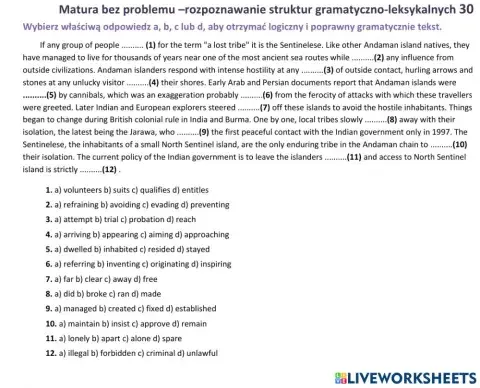 Matura - zadanie gramatyczno-leksykalne 30