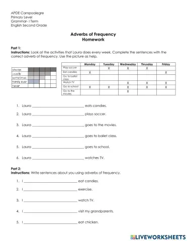 Adverbs of frequency homework