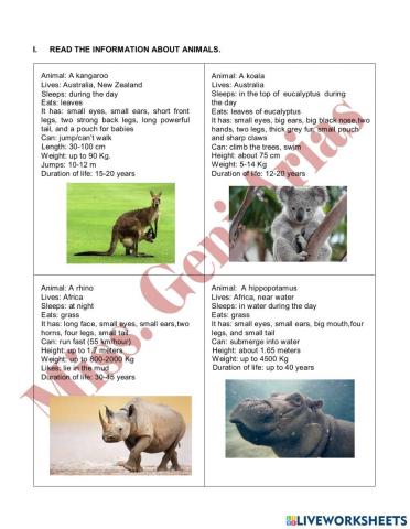 Comparing animals features