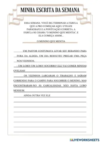 Produção textual- Fábulas