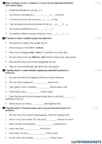 Klasa 5  unit 4 POPRAWA