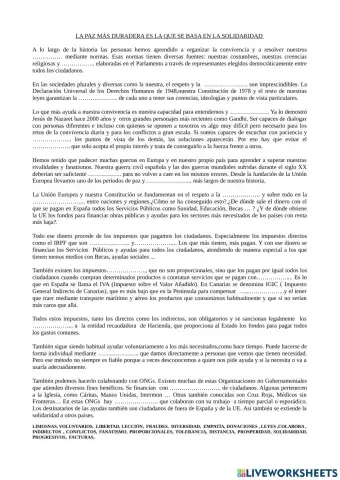 LA PAZ MÁS DURADERA ES LA QUE SE BASA EN LA SOLIDARIDAD
