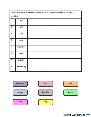 Year 5-Starter Unit (Opposites)