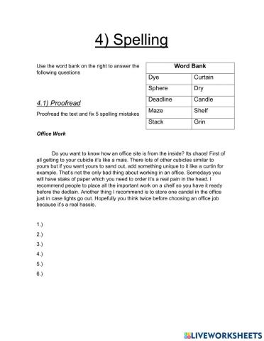 Spelling test review