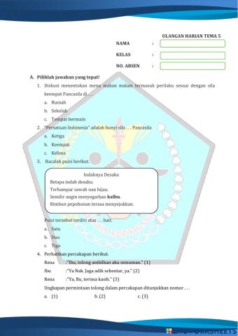 KELAS 2 SD-ULANGAN HARIAN TEMA 5