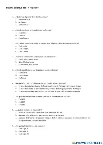 5º SOCIAL SCIENCE TEST 3 HISTORIA