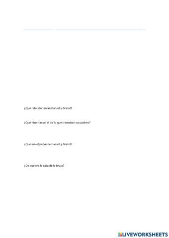 Comprensión lectora Hansel y Gretel.