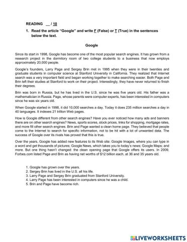 Present Perfect Reading Quiz