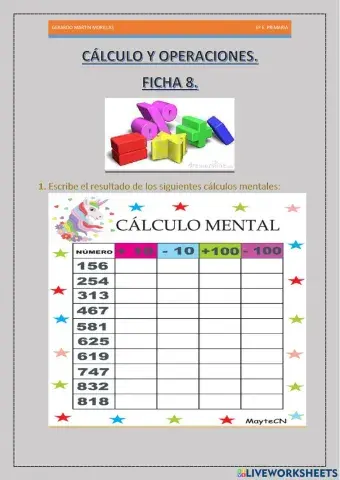 Cálculo y operaciones. Ficha 8.