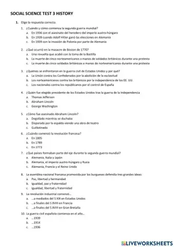 6º Social ScienceTEST 3 HISTORIA