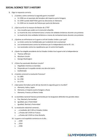 6º Social ScienceTEST 3 HISTORIA