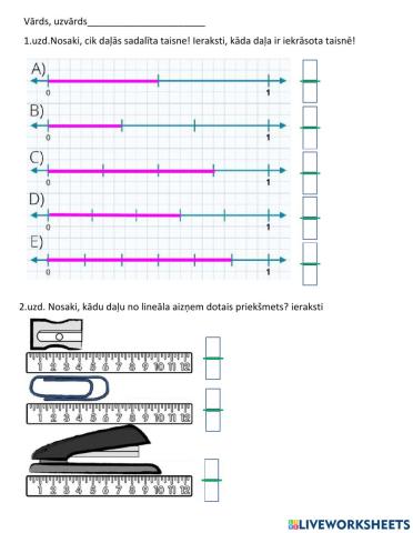 Daļas atlikšana uz taisnes.