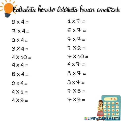 Buruzko kalkulua (biderketak)