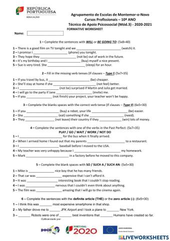 Revision worksheet: professional courses M.3