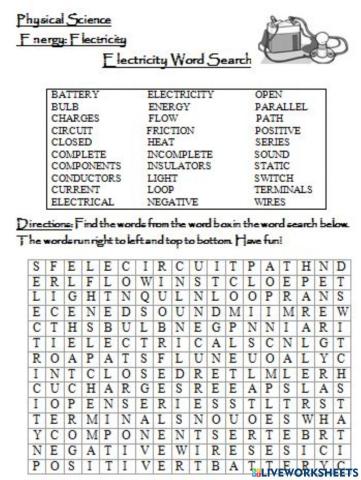 Electricity Word Search