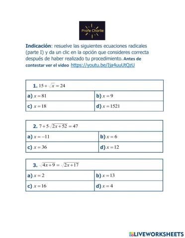 Ecuaciones radicales (Parte I)